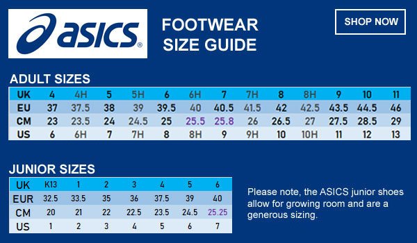 Asics Footwear Size Guide